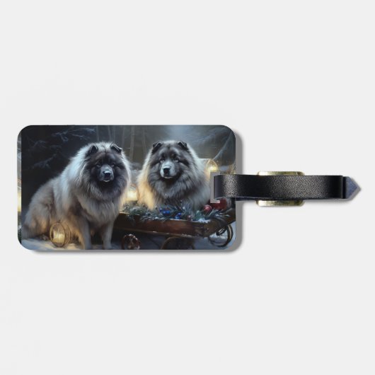 Keeshond Snowy Sleigh Kerst Decor Bagagelabel (Achterkant horizontaal)