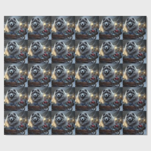 Keeshond Snowy Sleigh Kerst Decor Cadeaupapier (Vlak)