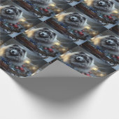 Keeshond Snowy Sleigh Kerst Decor Cadeaupapier (Hoek)