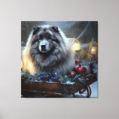 Keeshond Snowy Sleigh Kerst Decor Canvas Afdruk (Voorkant)