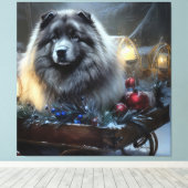 Keeshond Snowy Sleigh Kerst Decor Canvas Afdruk (Insitu (Houten vloer))