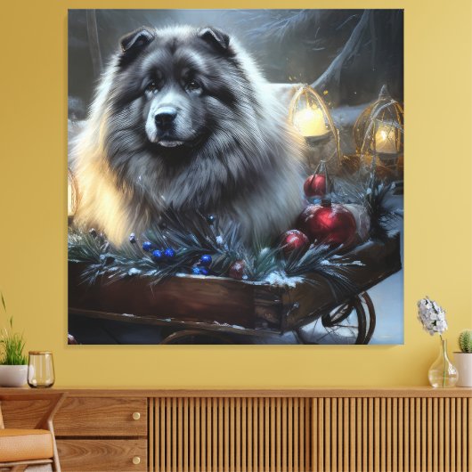 Keeshond Snowy Sleigh Kerst Decor Canvas Afdruk (Insitu (Woonkamer))