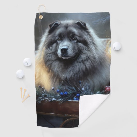 Keeshond Snowy Sleigh Kerst Decor Golfhanddoek (Insitu)