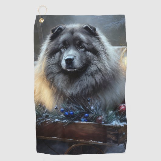 Keeshond Snowy Sleigh Kerst Decor Golfhanddoek (Voorkant)