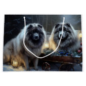 Keeshond Snowy Sleigh Kerst Decor Groot Cadeauzakje (Voorkant)