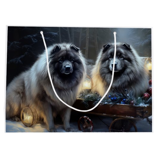 Keeshond Snowy Sleigh Kerst Decor Groot Cadeauzakje (Achterkant)