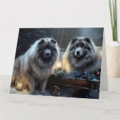 Keeshond Snowy Sleigh Kerst Decor Kaart (Voorkant)