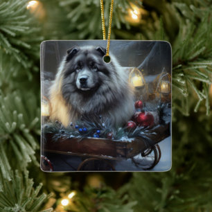 Keeshond Snowy Sleigh Kerst Decor Keramisch Ornament