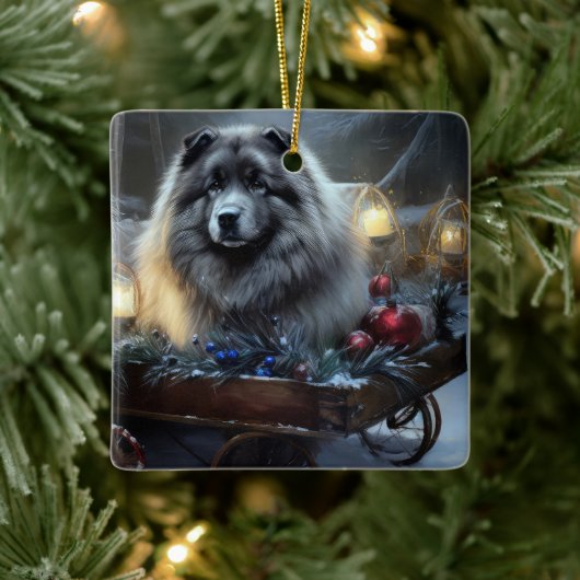 Keeshond Snowy Sleigh Kerst Decor Keramisch Ornament (Boom)