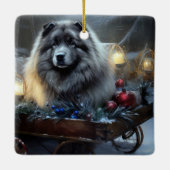 Keeshond Snowy Sleigh Kerst Decor Keramisch Ornament (Achterkant)