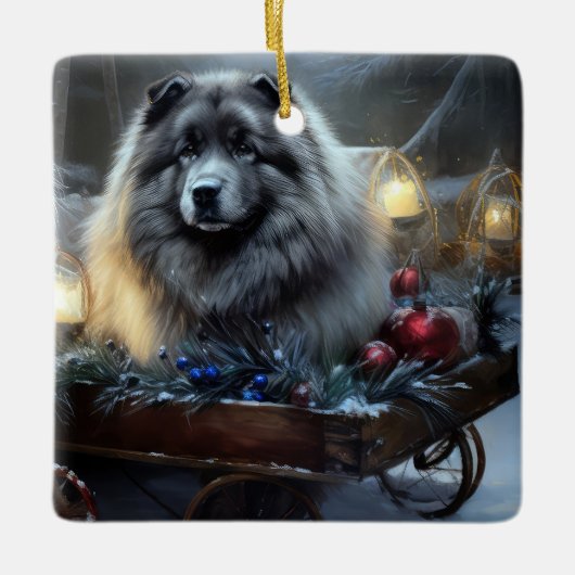 Keeshond Snowy Sleigh Kerst Decor Keramisch Ornament (Voorkant)