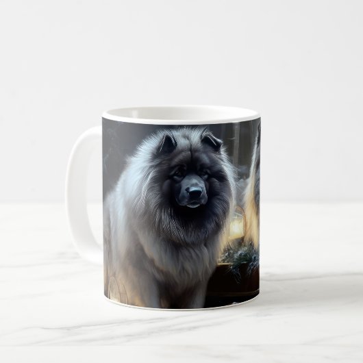 Keeshond Snowy Sleigh Kerst Decor Koffiemok (Voorkant links)