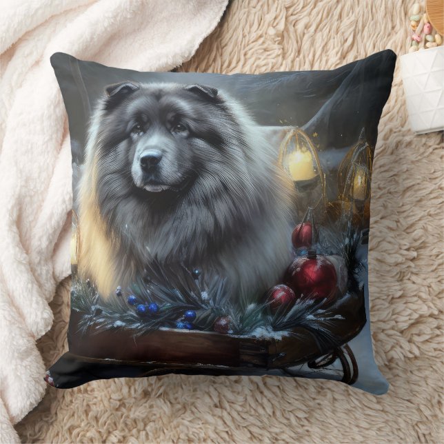Keeshond Snowy Sleigh Kerst Decor Kussen (Deken)