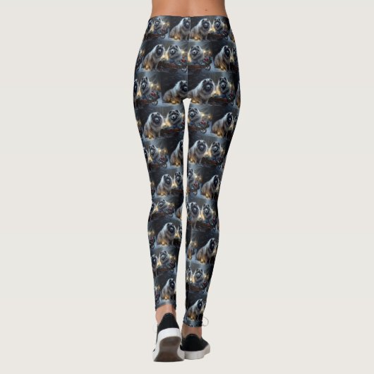Keeshond Snowy Sleigh Kerst Decor Leggings (Achterkant)