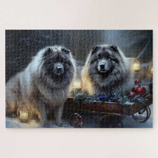 Keeshond Snowy Sleigh Kerst Decor Legpuzzel (Horizontaal)