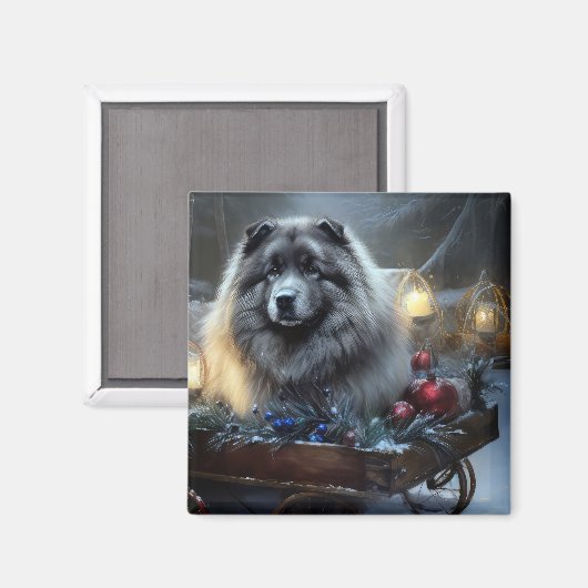 Keeshond Snowy Sleigh Kerst Decor Magneet (Voorkant / Achterkant)