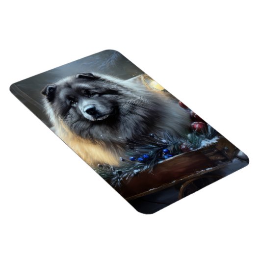 Keeshond Snowy Sleigh Kerst Decor Magneet (Rechterzijde)