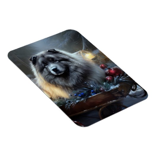 Keeshond Snowy Sleigh Kerst Decor Magneet (Rechterzijde)