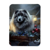 Keeshond Snowy Sleigh Kerst Decor Magneet (Verticaal)