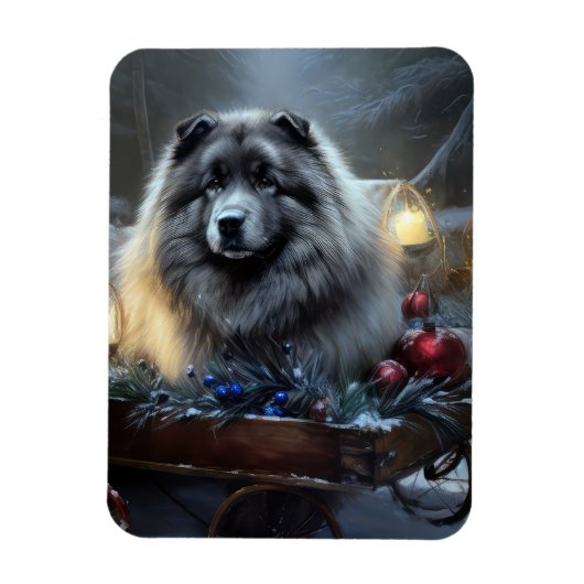 Keeshond Snowy Sleigh Kerst Decor Magneet (Verticaal)
