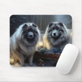 Keeshond Snowy Sleigh Kerst Decor Muismat (Met muis)