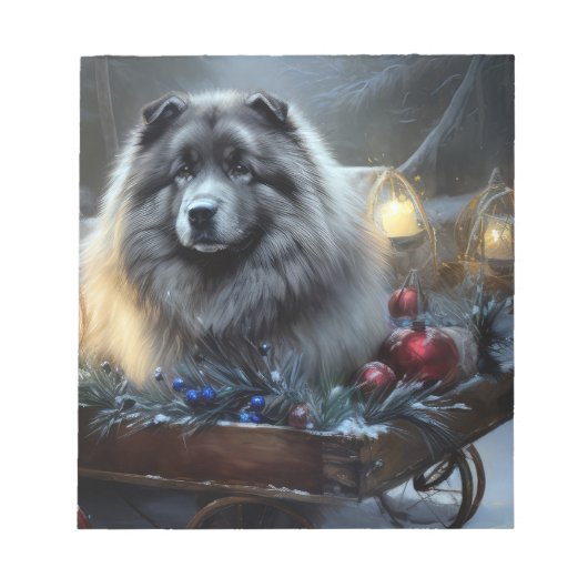 Keeshond Snowy Sleigh Kerst Decor Notitieblok (Voorkant)