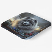 Keeshond Snowy Sleigh Kerst Decor Papieren Bordje (Gebogen)