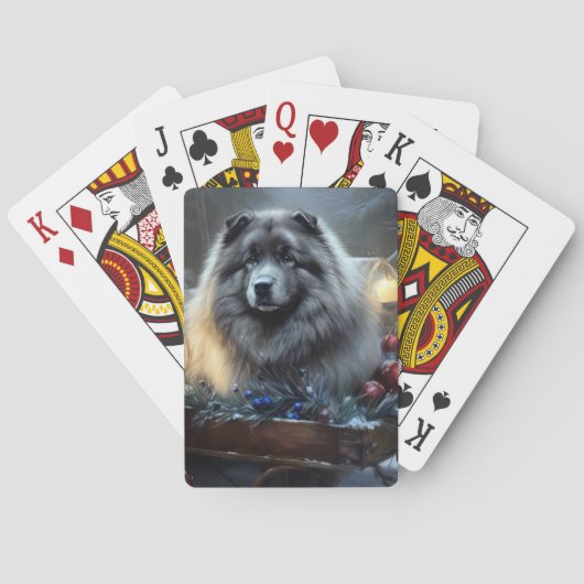 Keeshond Snowy Sleigh Kerst Decor Pokerkaarten (Achterkant)