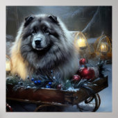 Keeshond Snowy Sleigh Kerst Decor Poster (Voorkant)