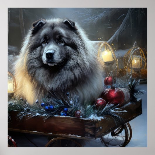 Keeshond Snowy Sleigh Kerst Decor Poster (Voorkant)