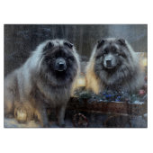 Keeshond Snowy Sleigh Kerst Decor Snijplank (Voorkant)