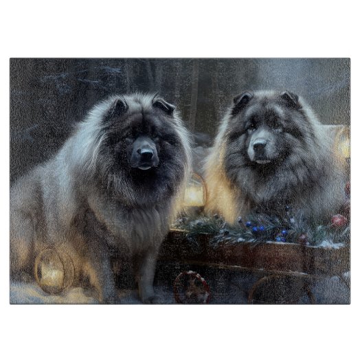 Keeshond Snowy Sleigh Kerst Decor Snijplank (Voorkant)
