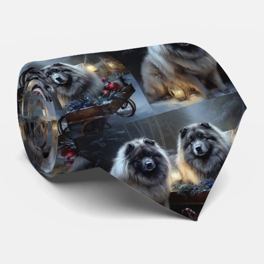 Keeshond Snowy Sleigh Kerst Decor Stropdas (Opgerold)