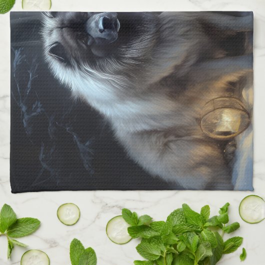 Keeshond Snowy Sleigh Kerst Decor Theedoek (Gevouwen)