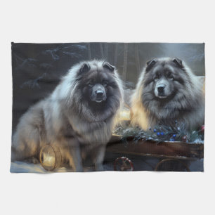 Keeshond Snowy Sleigh Kerst Decor Theedoek