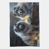 Keeshond Snowy Sleigh Kerst Decor Theedoek (Verticaal)