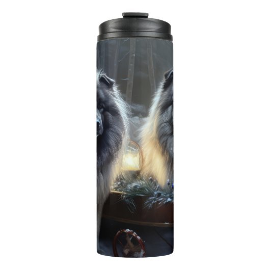 Keeshond Snowy Sleigh Kerst Decor Thermosbeker (Voorkant)