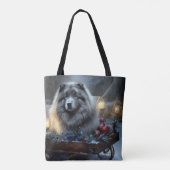 Keeshond Snowy Sleigh Kerst Decor Tote Bag (Achterkant)