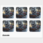 Keeshond Snowy Sleigh Kerst Decor Vierkante Sticker (Vel)