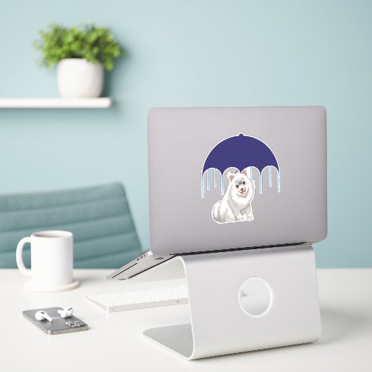 Keeshond Sticker (Laptop op bureau)