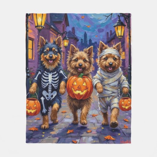 Keeshond Trick-or-Treating in Halloween kostuums Fleece Deken (Voorkant)