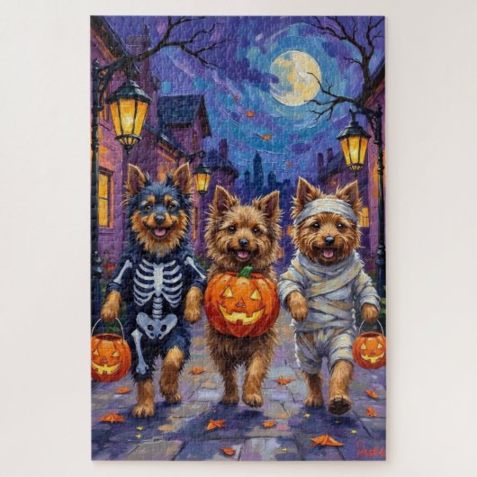 Keeshond Trick-or-Treating in Halloween kostuums Legpuzzel (Verticaal)