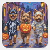 Keeshond Trick-or-Treating in Halloween kostuums Vierkante Sticker (Voorkant)