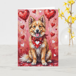 Keeshond Valentijnsdag Hond Zit met Harten Rood Kaart