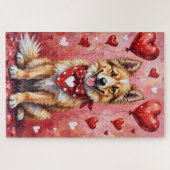 Keeshond Valentijnsdag Hond Zittend met Harten Roo Legpuzzel (Horizontaal)