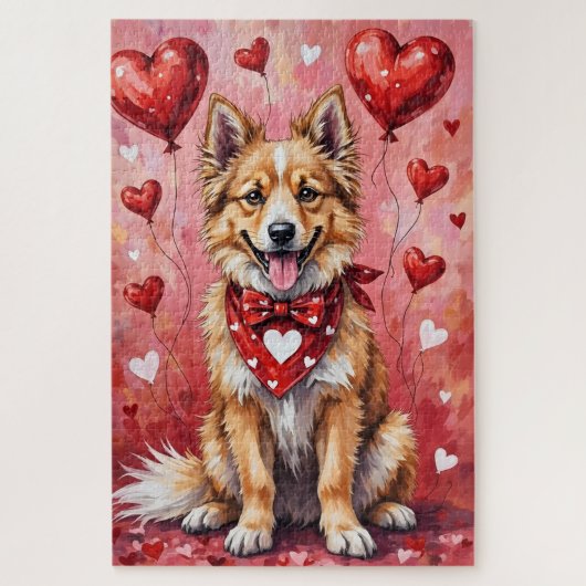 Keeshond Valentijnsdag Hond Zittend met Harten Roo Legpuzzel (Verticaal)