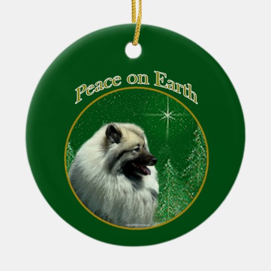 Keeshond Vrede Sleutelhanger Keramisch Ornament (Voorkant)