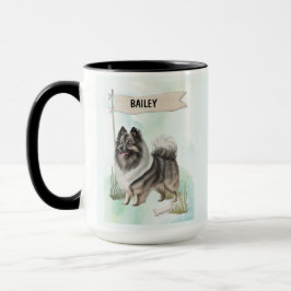  Keeshond Watercolor Personalized Dog Mok