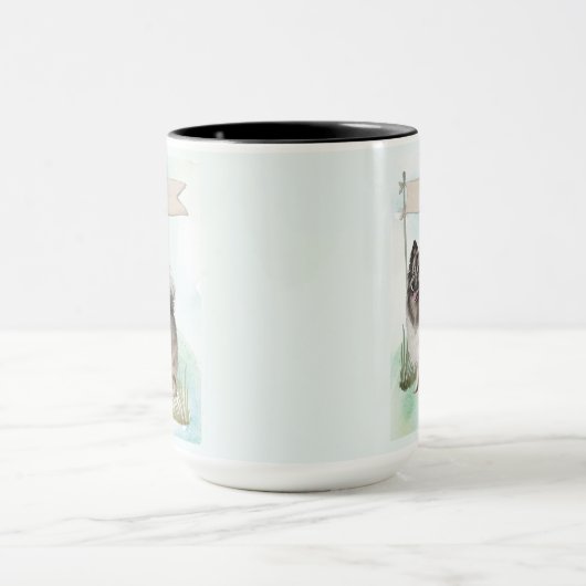  Keeshond Watercolor Personalized Dog Mok (Midden)