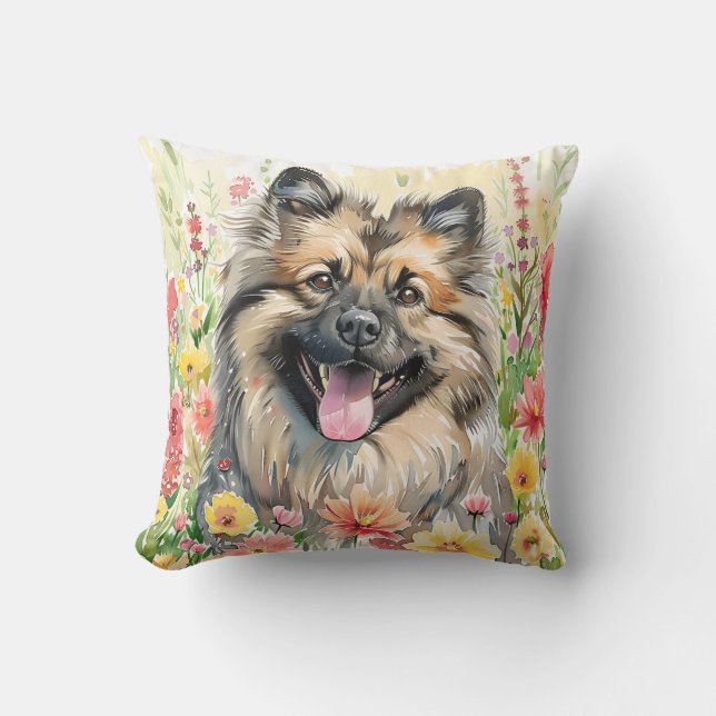Keeshond Watercolor Throw Pillow Kussen (Voorkant)